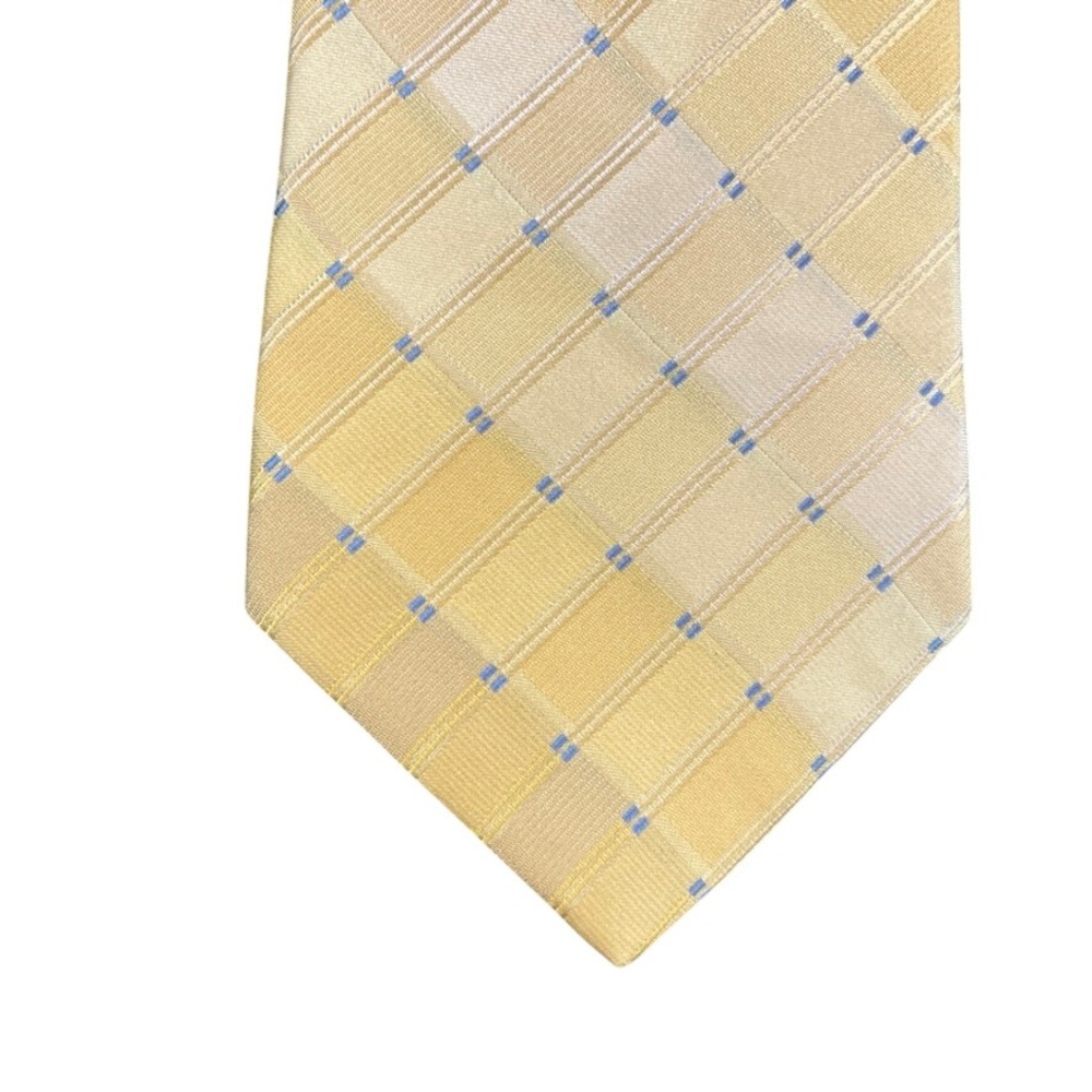 Hart Schaffner Marx Mens Yellow Plaid Silk Necktie Classic 59 Inch Tie